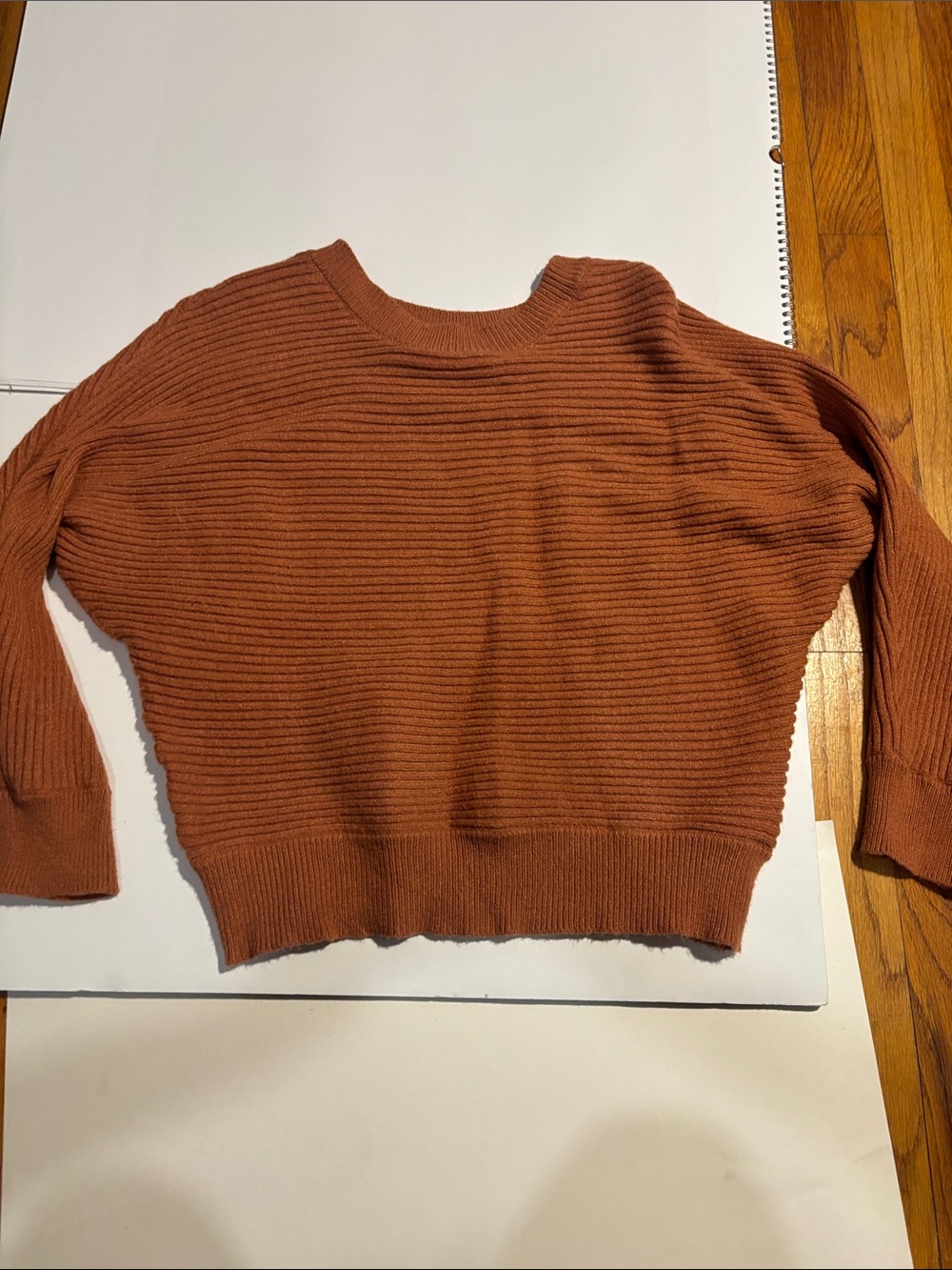 Womens Ribbed Crewneck batwing Sweater in Burnt Orange
